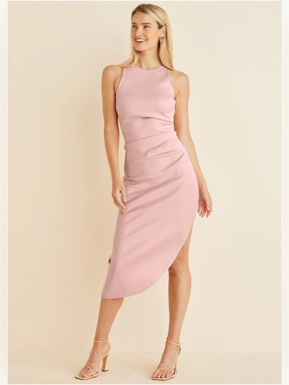 VENUS Sleeveless Draped Midi Dress in Blush NWOT M